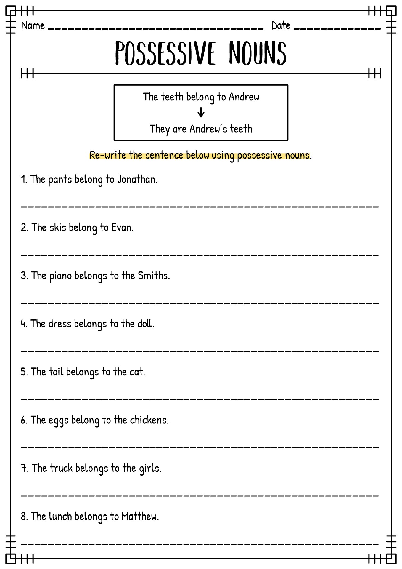 Possessive Nouns Free Worksheets