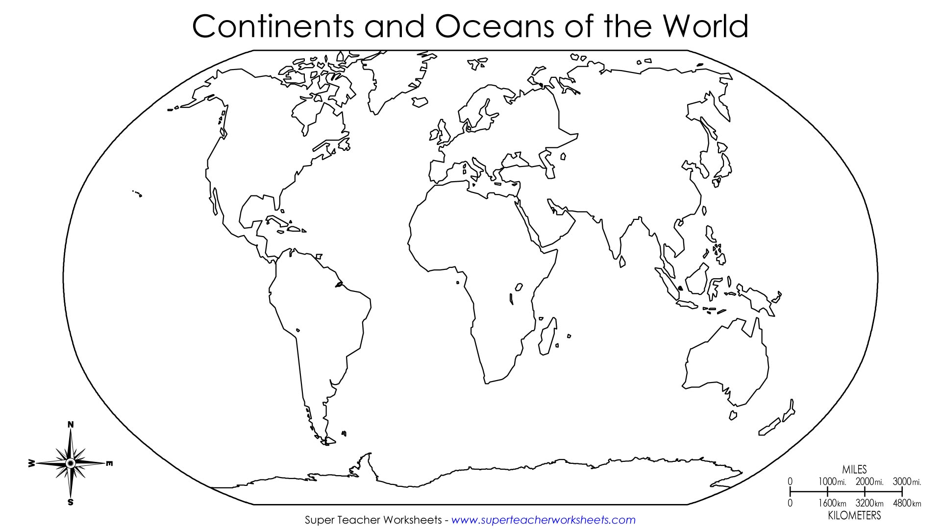 Printable Blank World Map Continents Oceans