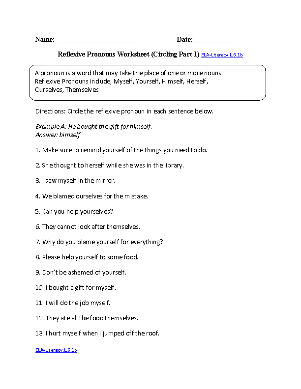 Free Pronouns Worksheets 6th Grade