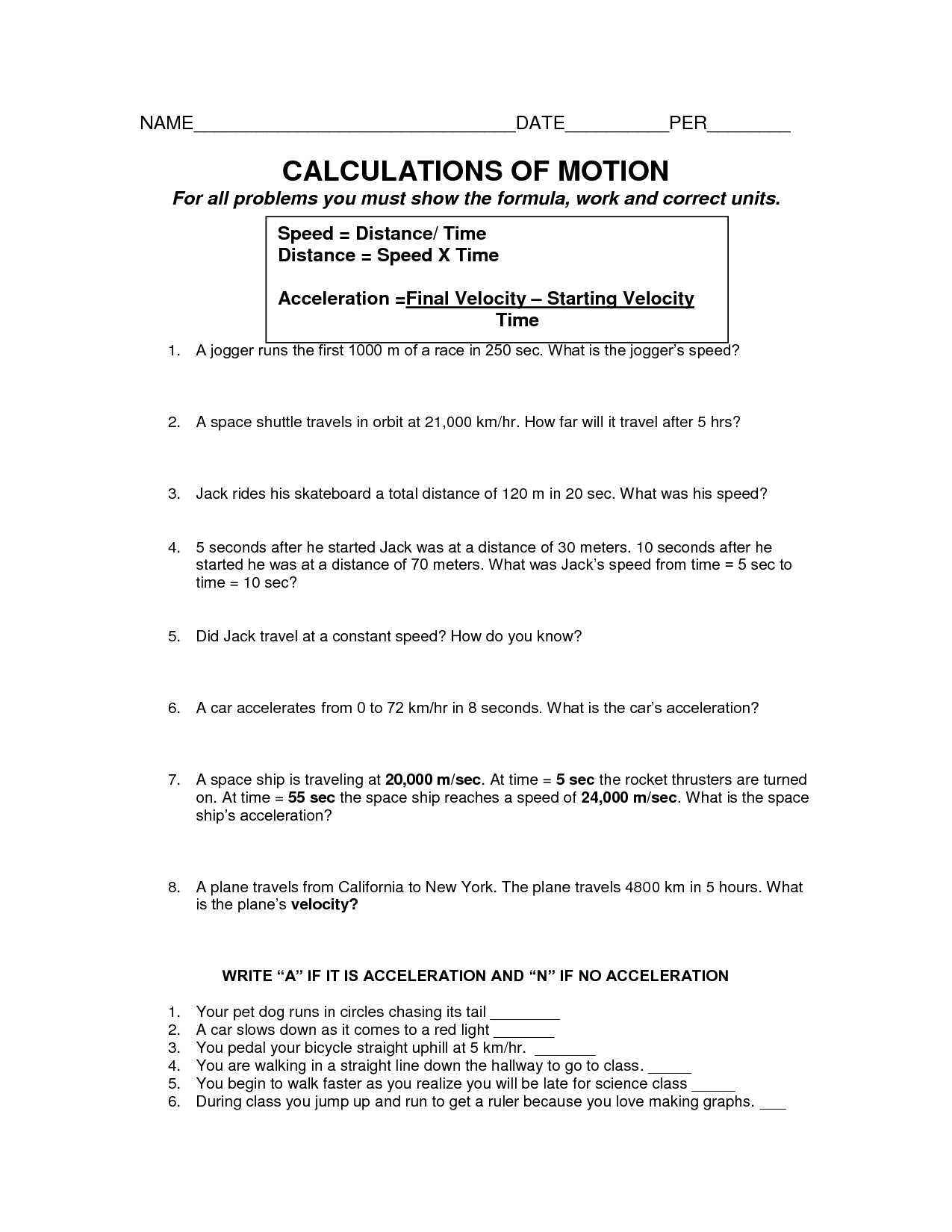 Motion Speed And Velocity Worksheet Answers