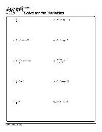 Algebra Solving for Variables Worksheets