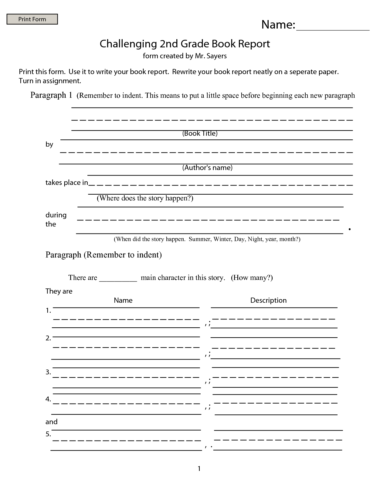 Book report template for 2nd graders