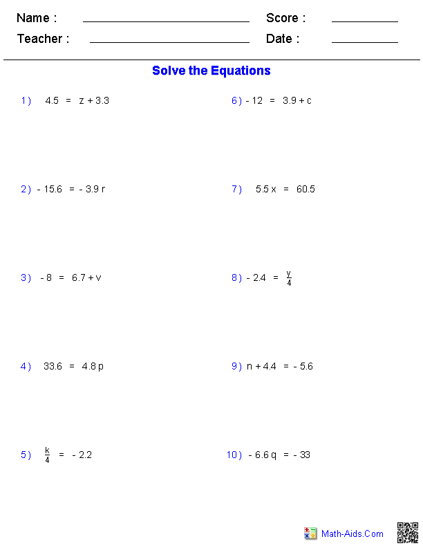 14 Best Images of Algebra 1 Step Equations Worksheets ...