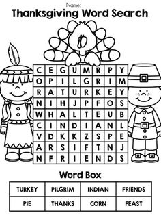 Kindergarten Thanksgiving Word Searches