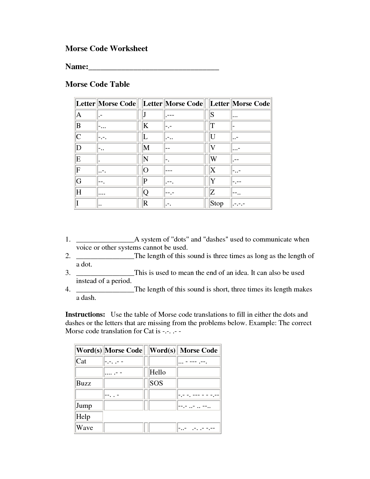 12 Best Images of Printable Morse Code Worksheet Morse Code Worksheet