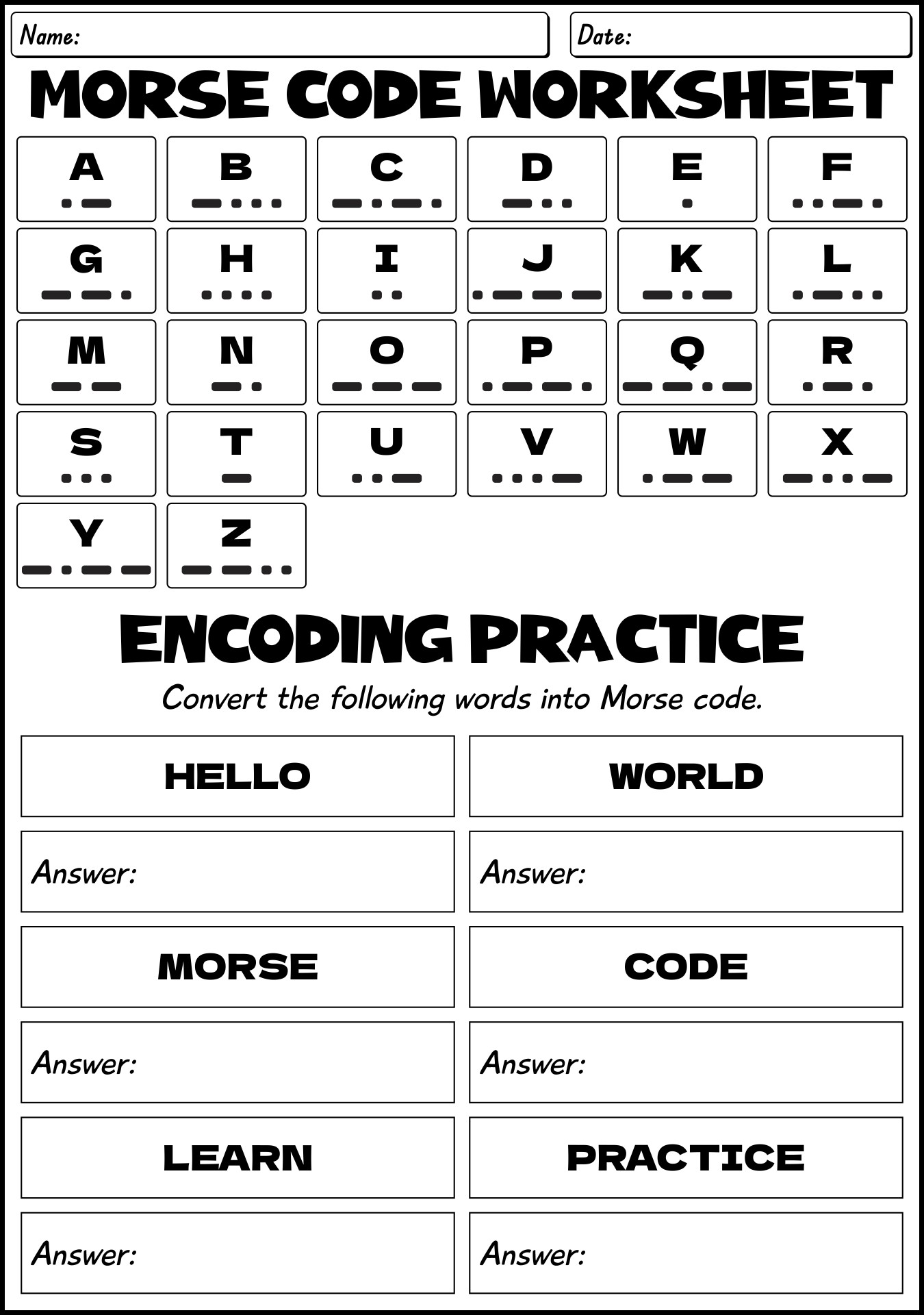 Morse Code Printable