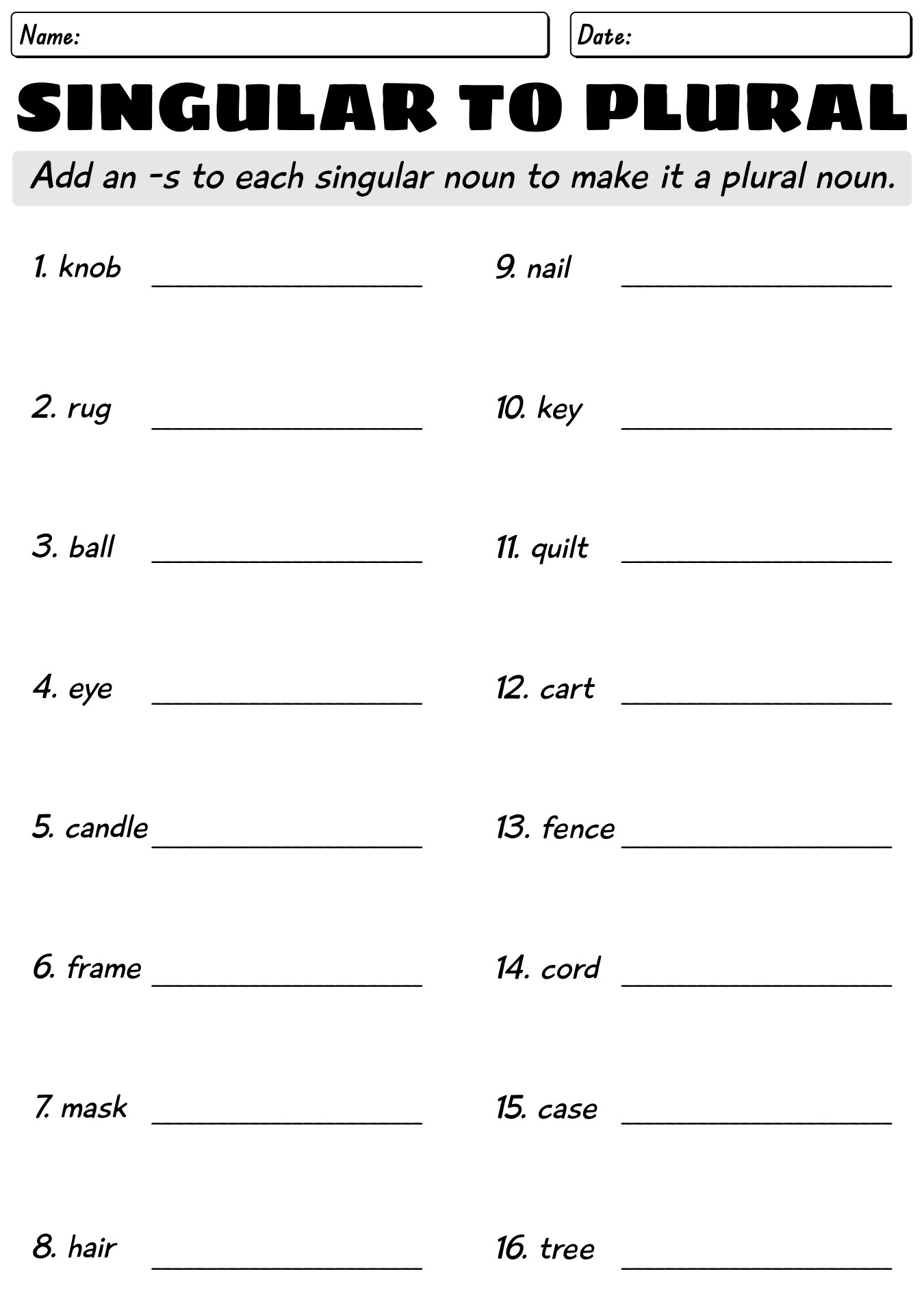 Singular And Plural Nouns Sentences Worksheets Grade 5