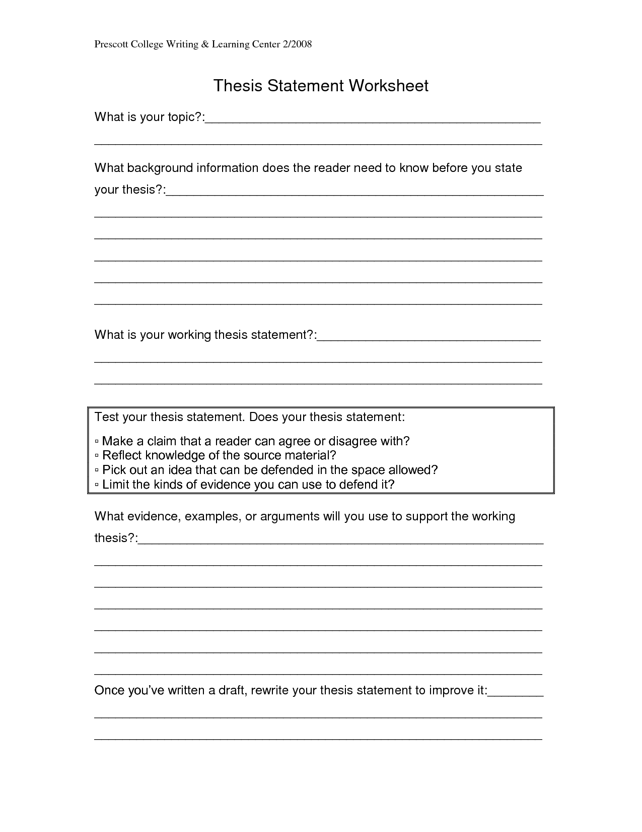 research paper thesis statement worksheet