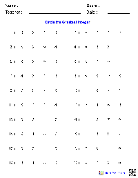 6th Grade Math Worksheets Integers