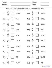 Ordering Fractions and Decimals Worksheets