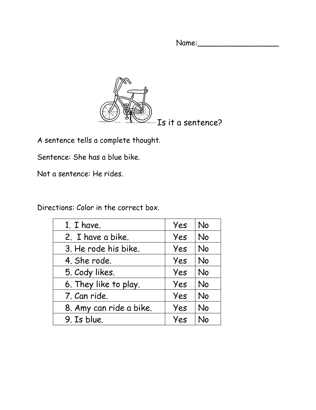 1st Grade Sentence Fragment Worksheets