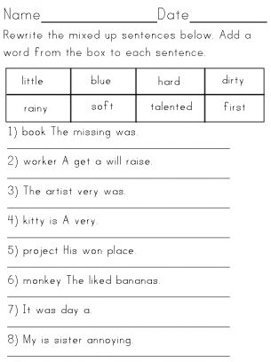1st Grade Sentence Structure Worksheets
