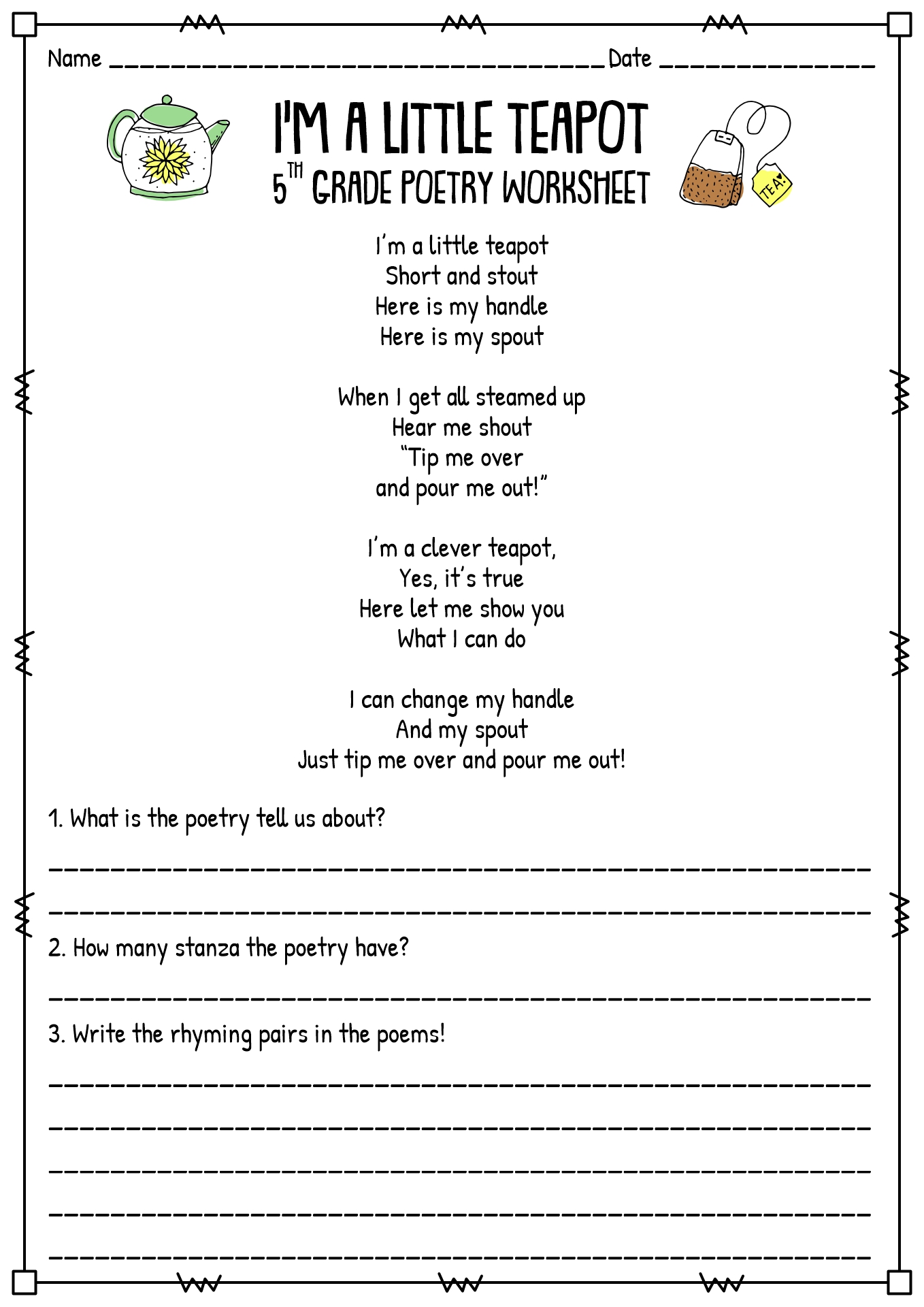 Grade 5 English Poetry Worksheets