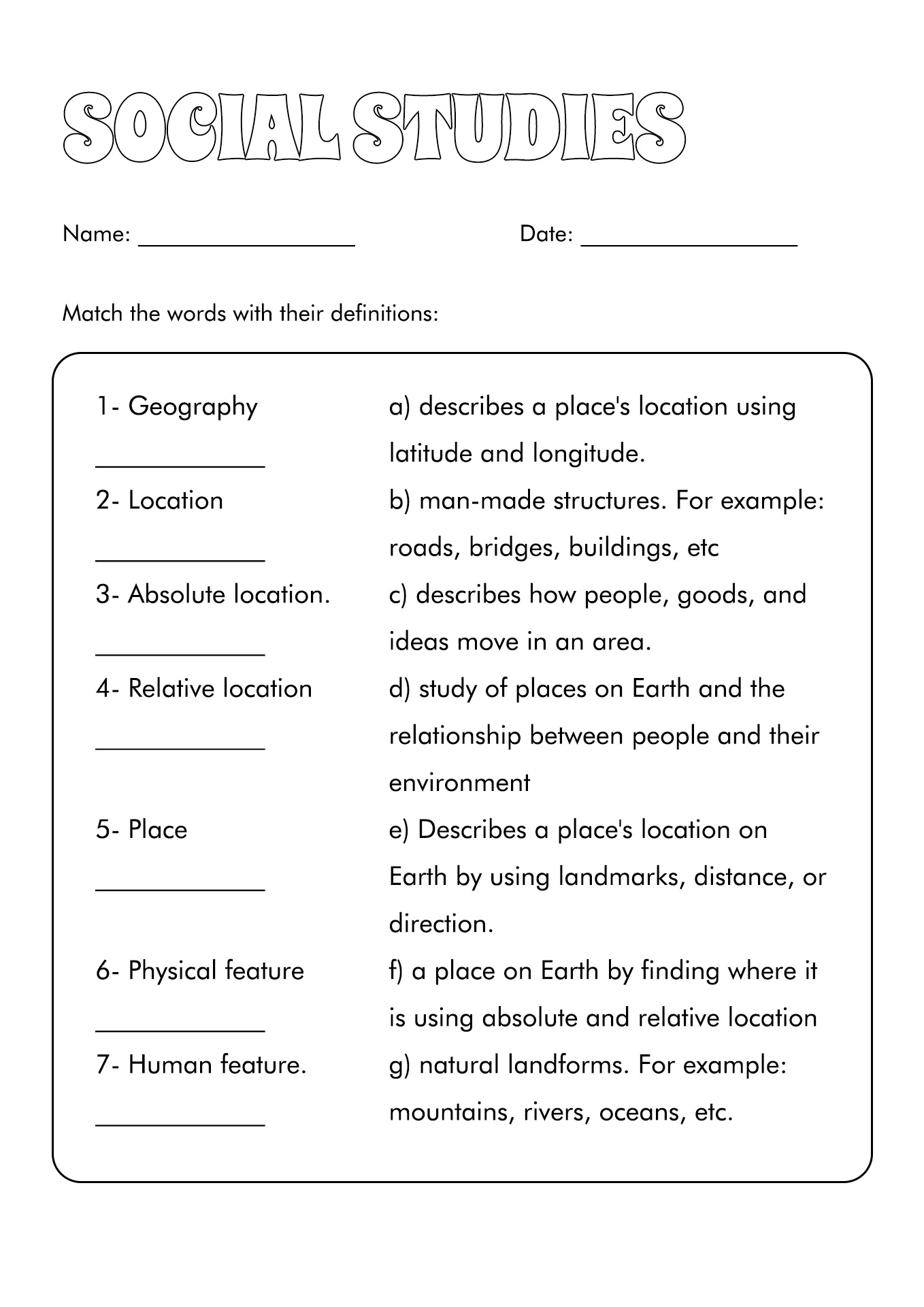 worksheet for 6th grade science