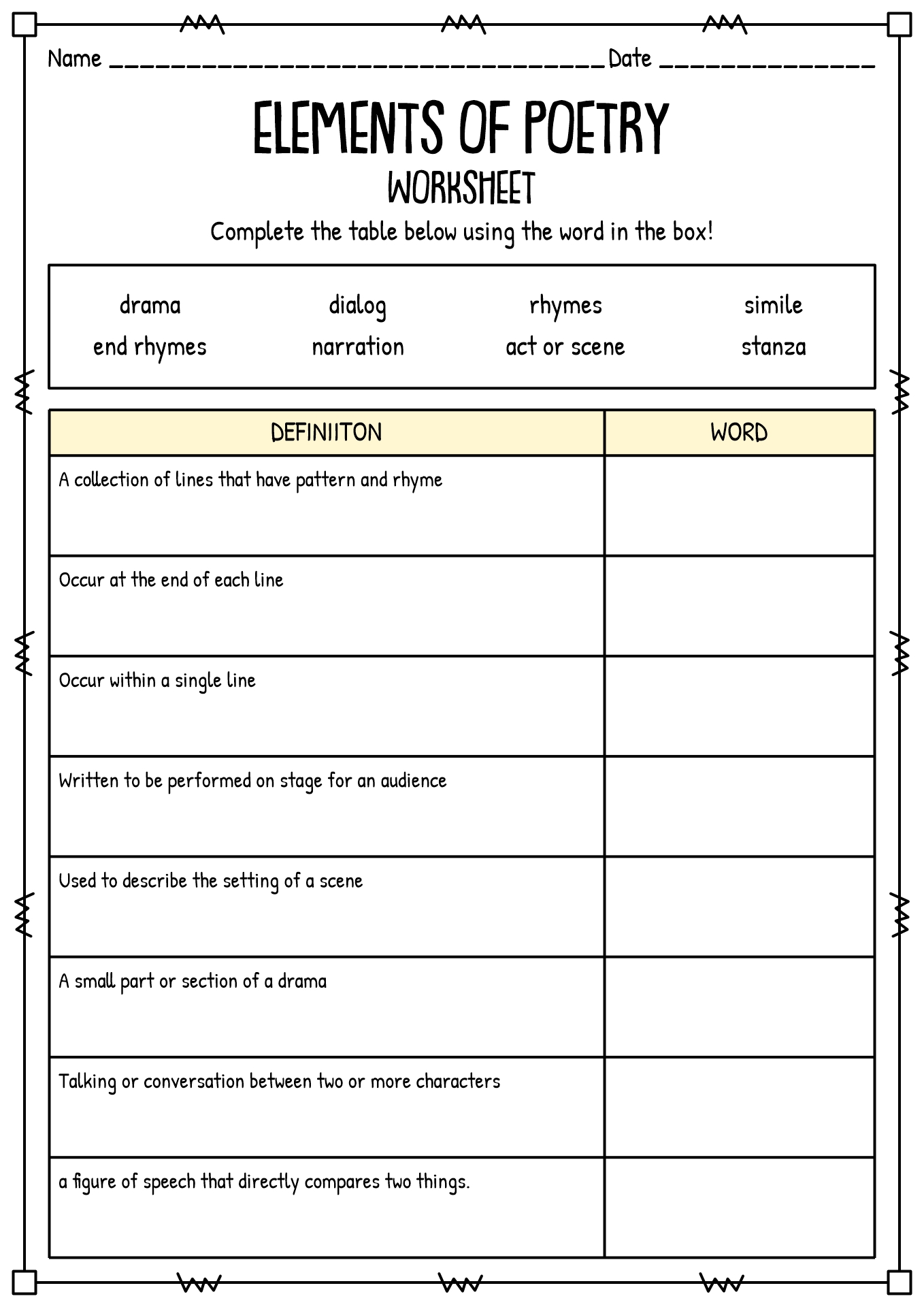 19 Best Images Of Poetry Terms 5th Grade Worksheets High School