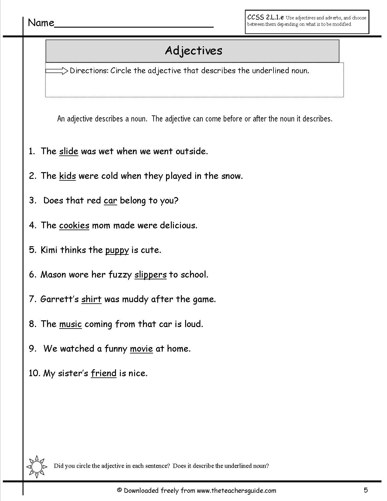 Adjective Describe Worksheets