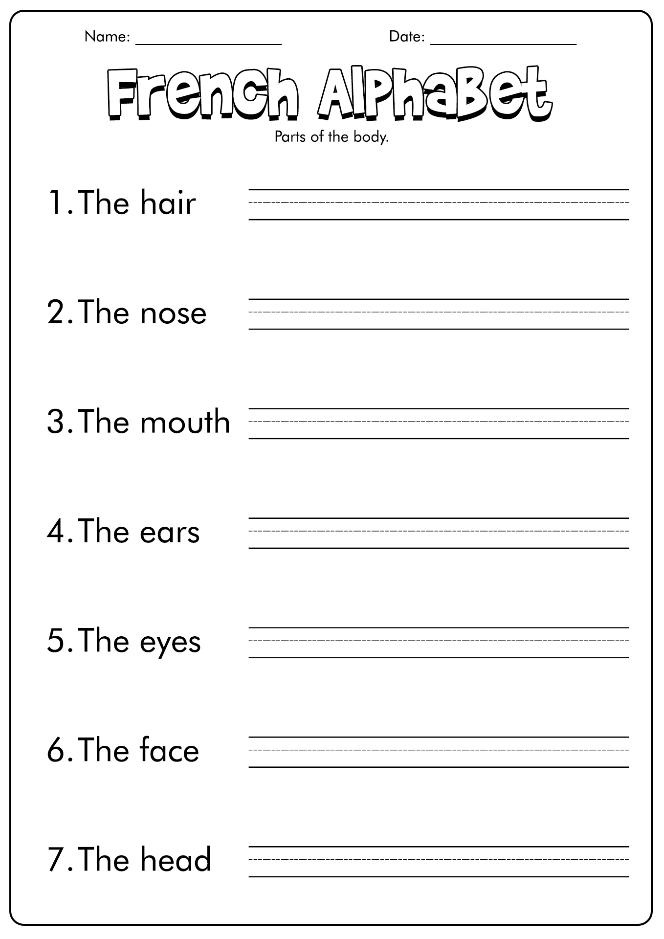 Free Printable French Worksheets For Kids