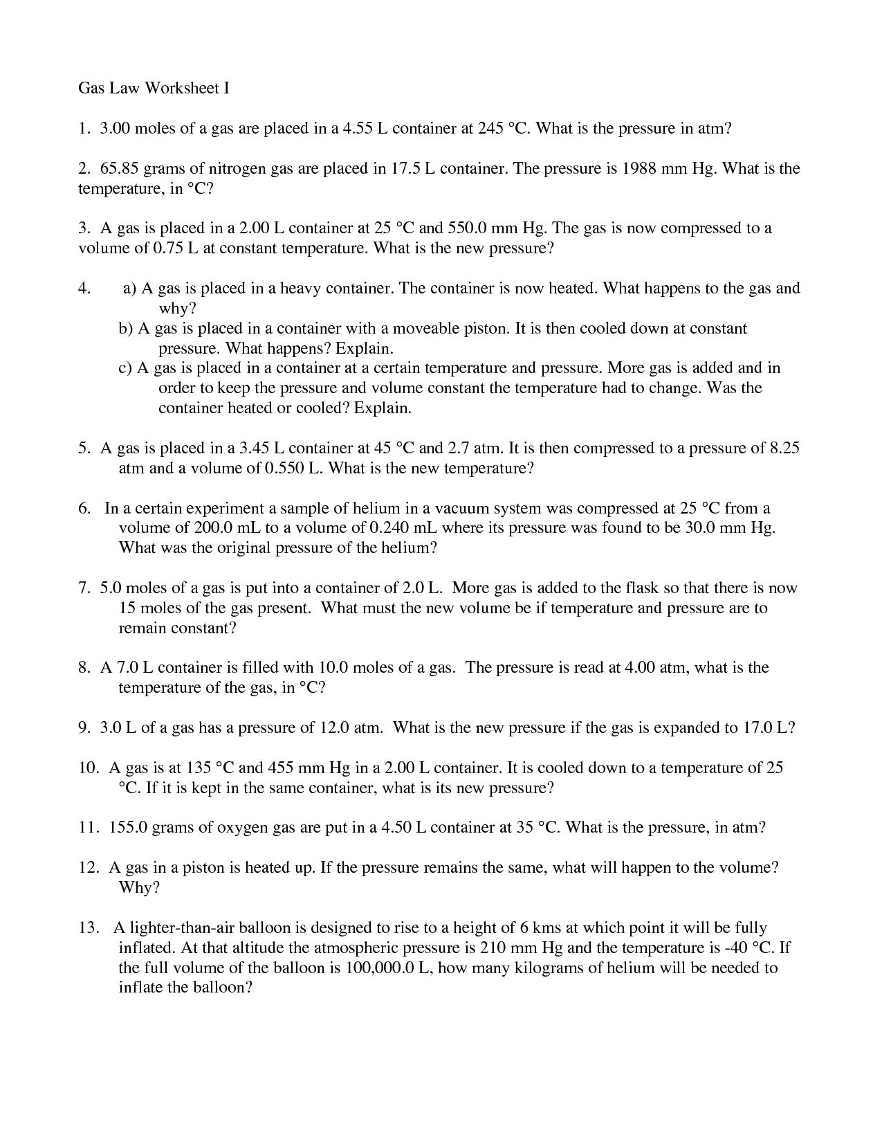 Boyle's Law Worksheet Answer Key