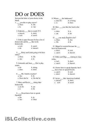 Does and Do Worksheets Printable