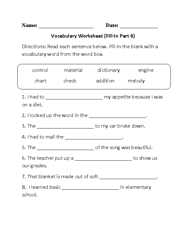 Vocabulary English Worksheets For Grade 2