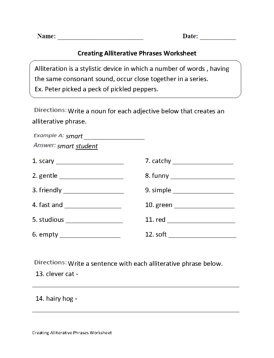 English Worksheets Middle School