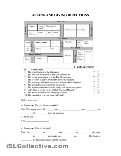 ESL Asking and Giving Directions Worksheet