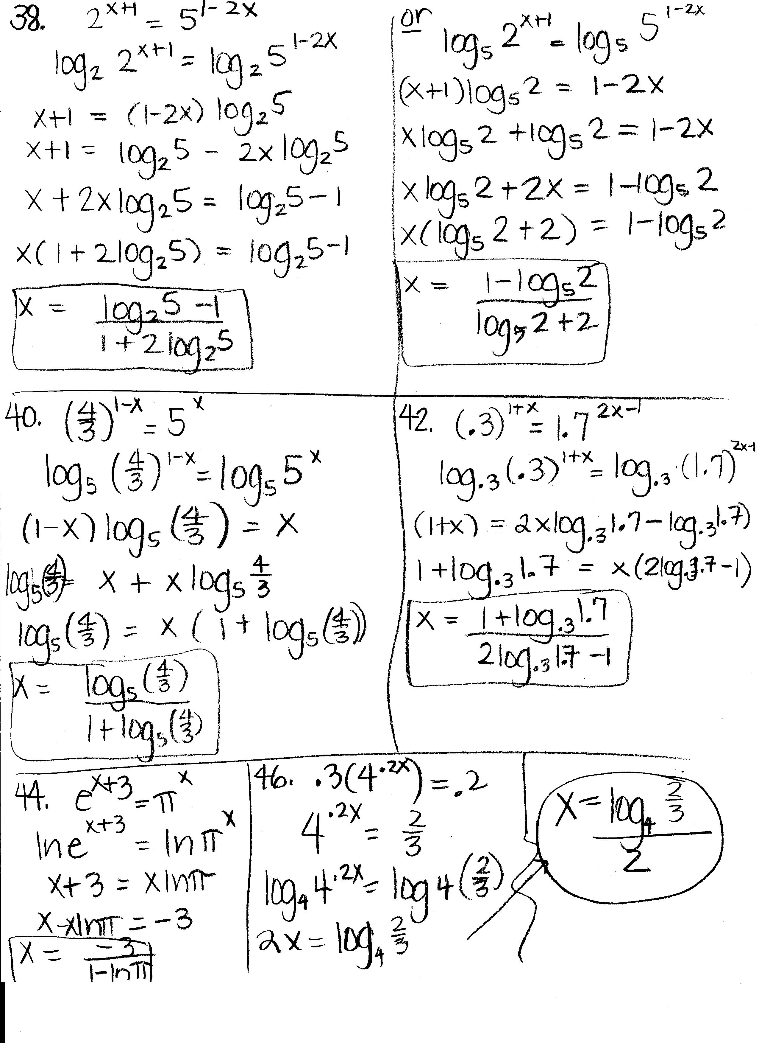 Exponential Logarithmic Equations Worksheet