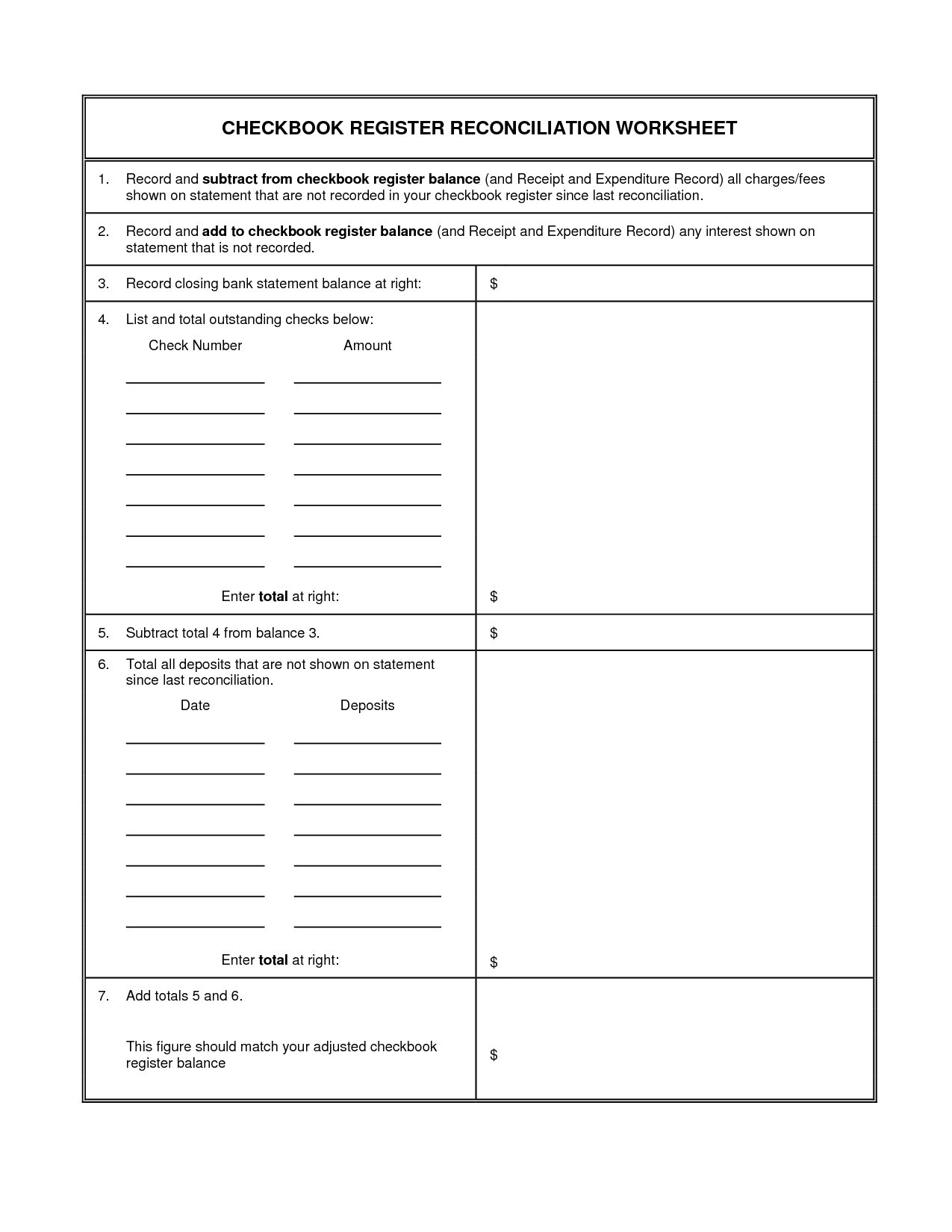  Printable Checkbook Balance Worksheet