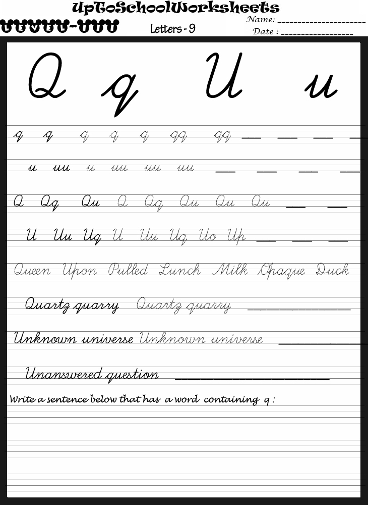 Handwriting Worksheet Cursive Writing