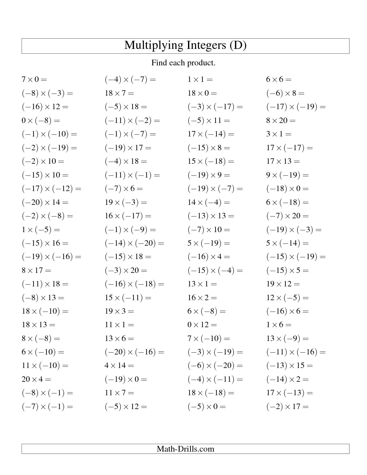 50-multiplication-of-integers-worksheet