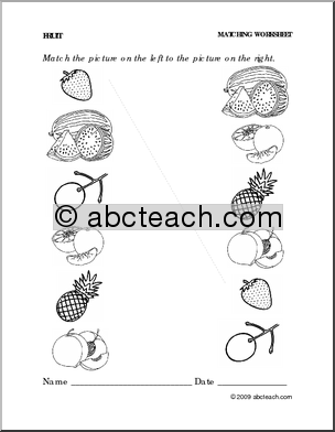 Matching Preschool Worksheets Fruits