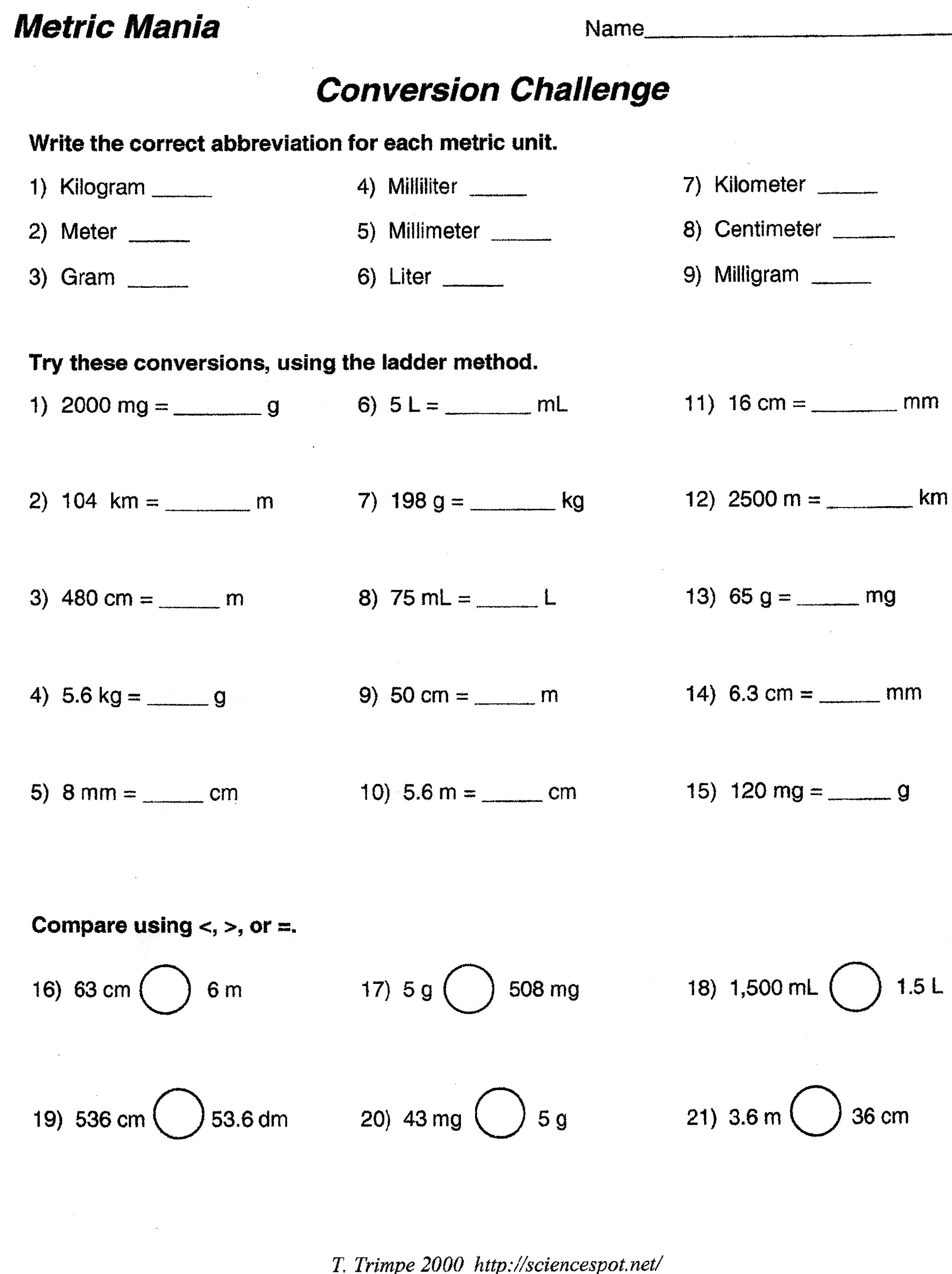 16 Best Images of Science Metric Conversion Worksheet  Metric System Conversion Worksheet 