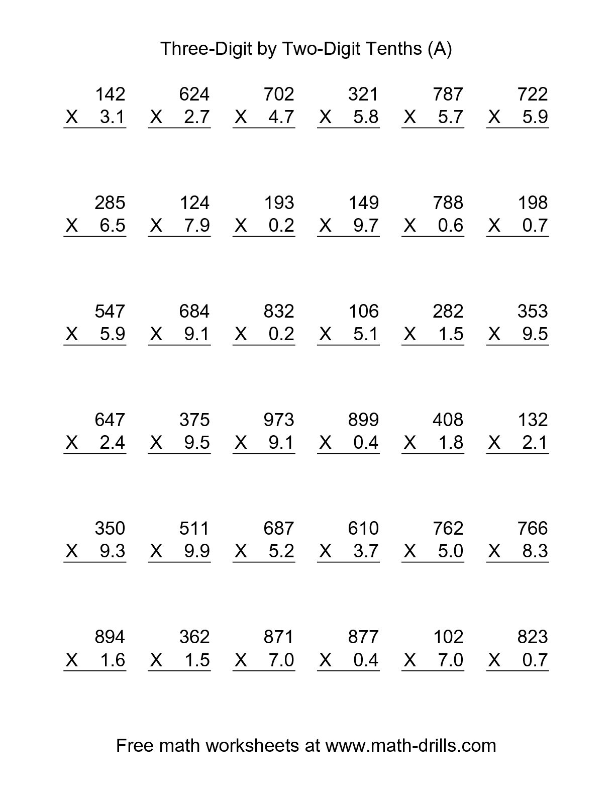 multiplying decimals by whole numbers worksheet_475991