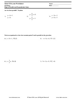 Parallel and Perpendicular Lines Slope Worksheet