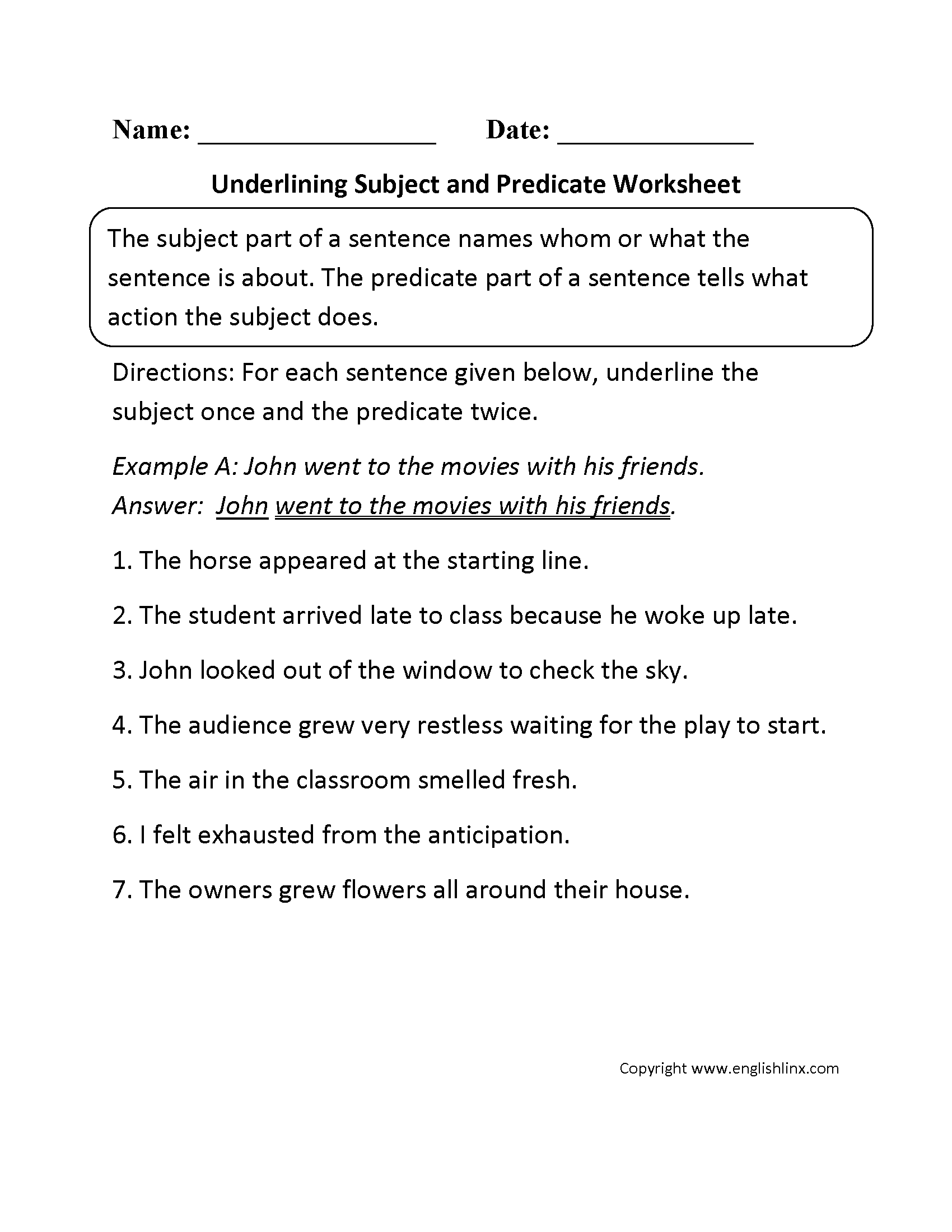 12 Best Images of Underline Subject Worksheet - Predicate Worksheets