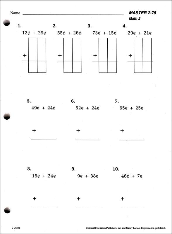 Saxon Math Grade 2 Worksheets