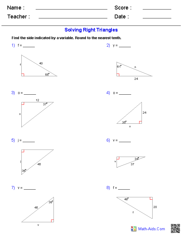 Solving For Triangle Sides With Algebra Worksheet Answers