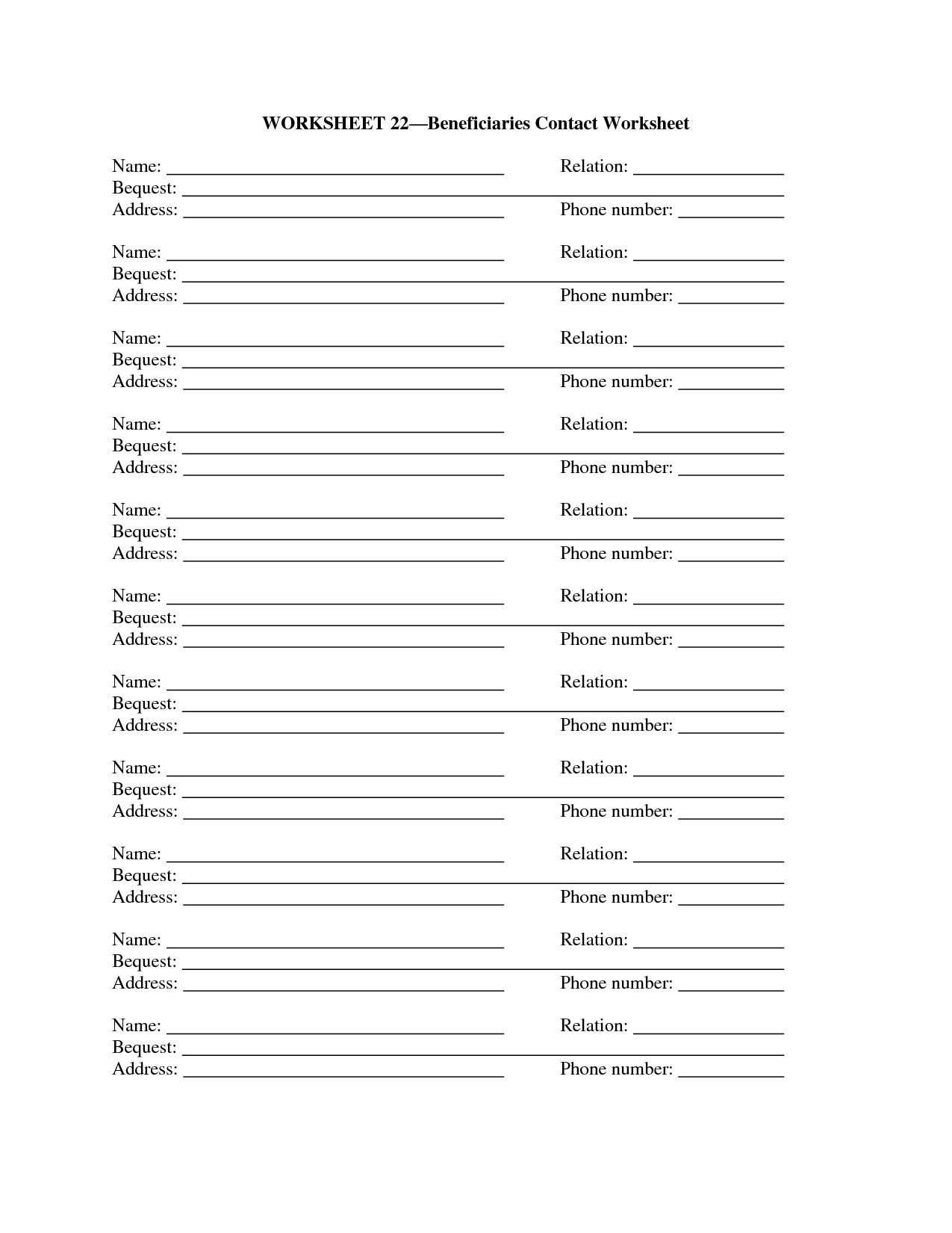 Printable Template For Name Address And Phone Number Prayer Request