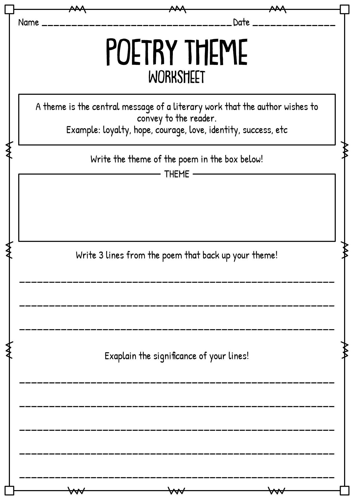 Poetry Worksheet For English Learners