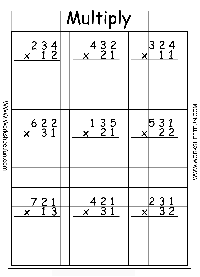 3 by 2 Digit Multiplication Worksheets