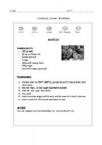 Cooking Class Worksheets