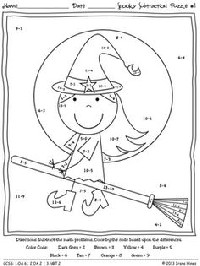 Halloween Subtraction Math Coloring Worksheets