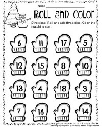 Winter Roll and Color Math Worksheets
