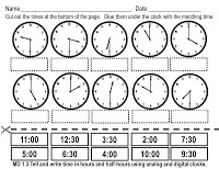 To the Hour Cut and Paste Telling Time Worksheets
