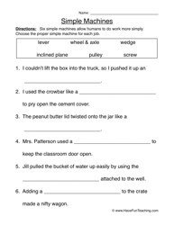Work and Simple Machines Worksheets