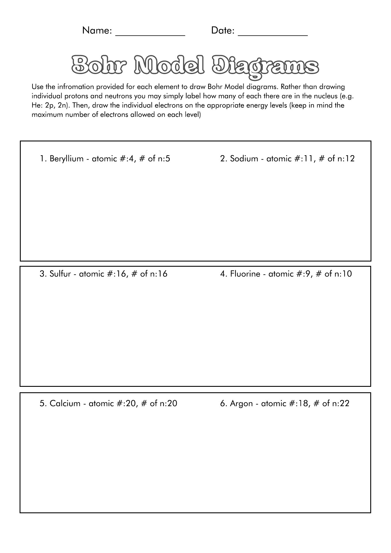 Bohr Atomic Models Worksheet