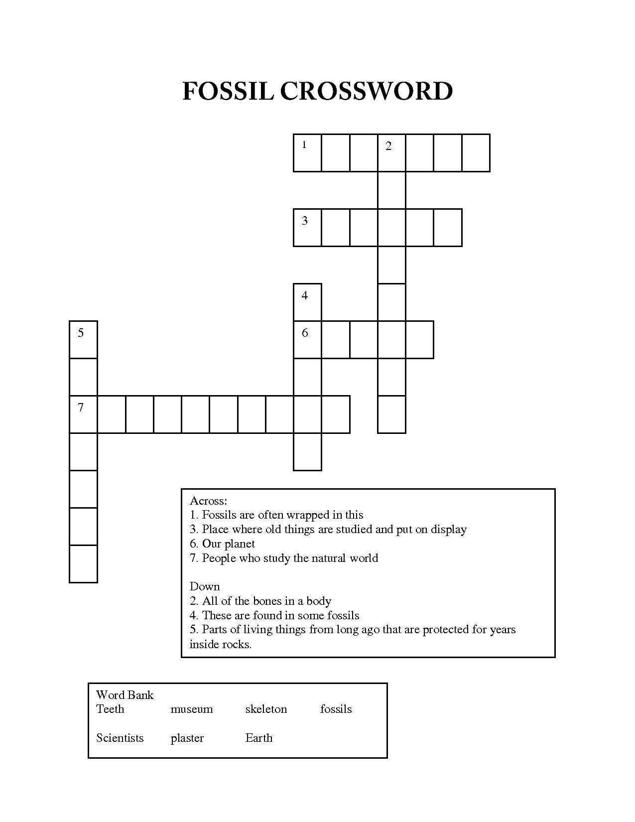 Crossword Puzzle with Word Bank Worksheets