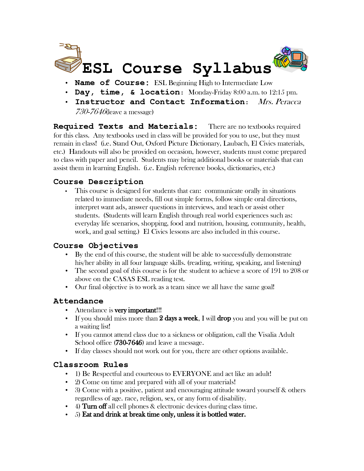 ESL Course Syllabus