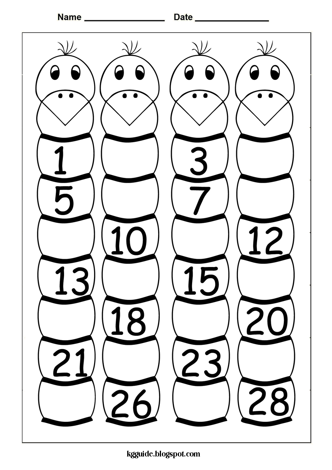 Kindergarten Missing Numbers Worksheets