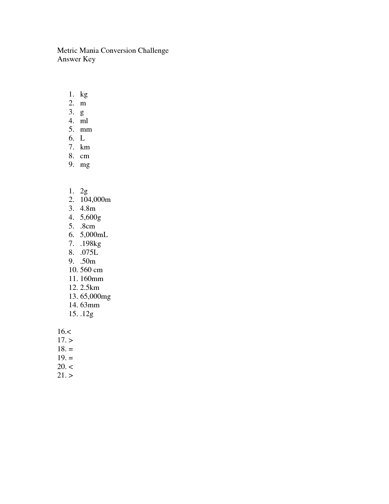 6 Best Images of Metric Mania Conversion Worksheet Answers  Metric System Conversion Worksheet 